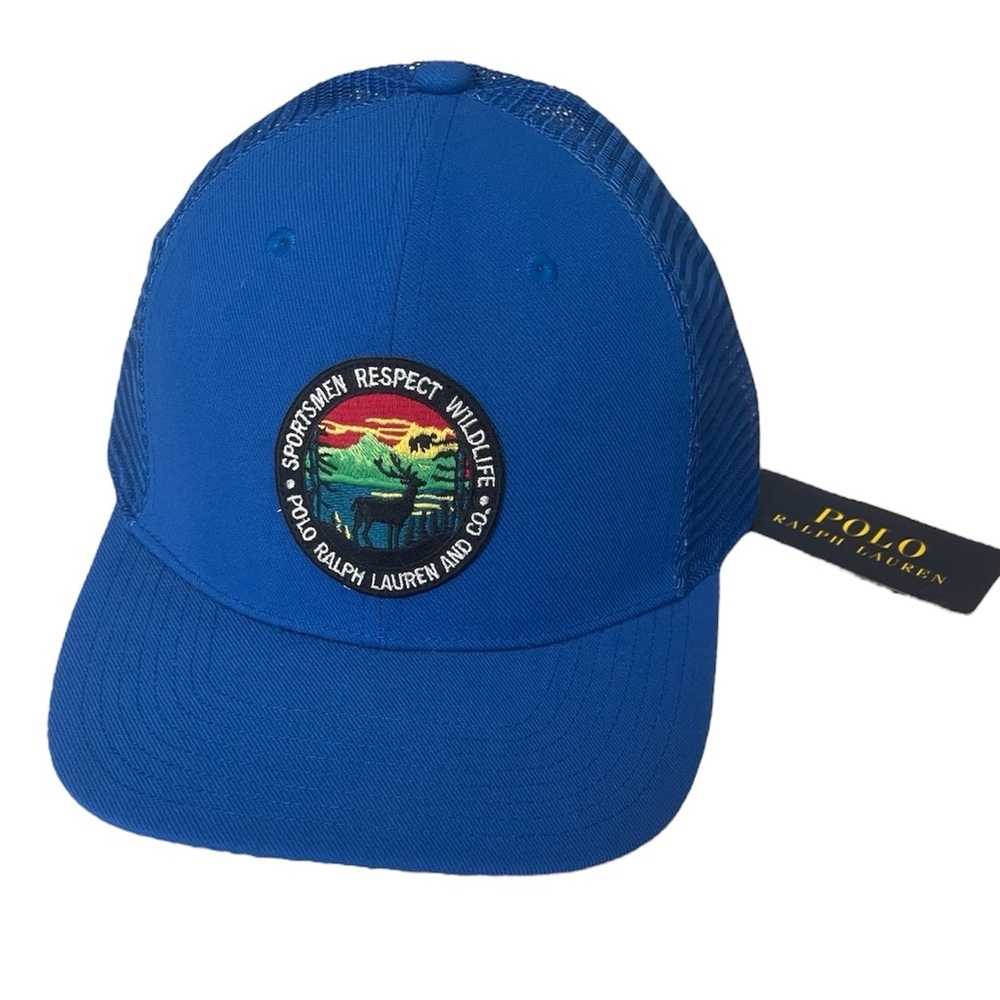Polo Ralph Lauren NWT Blue Sportsmen Moose Trucker Mesh Baseball Cap Hat NEW